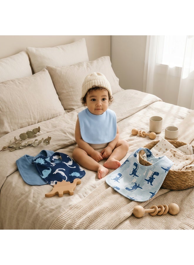 RooRound Baby Bibs 4 Pack - Soft & Absorbent 100% Cotton Adjustable Bibs for Newborn, Infant & Toddlers: Drooling, Teething, Feeding, Stain-Resistant A-Class Safe Neutral (Blue) - Image 5
